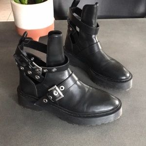 Zara chunky buckle moto ankle boots
